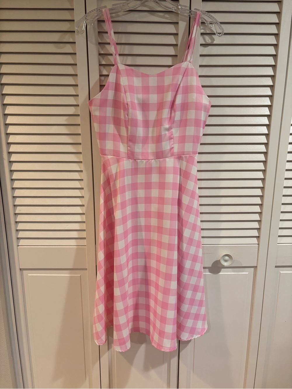 Barbie pink Gingham A-Line Dress with Spaghetti Straps